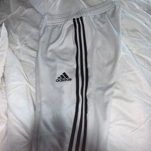 White Adidas Pants With Black Stripes